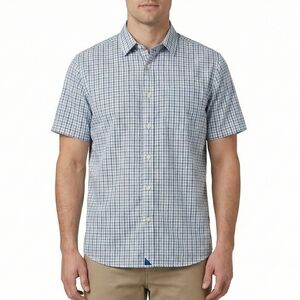 UNTUCKit Men's Blue and White Plaid Short Sleeve Shirt Button Up XXL 100% Cotton